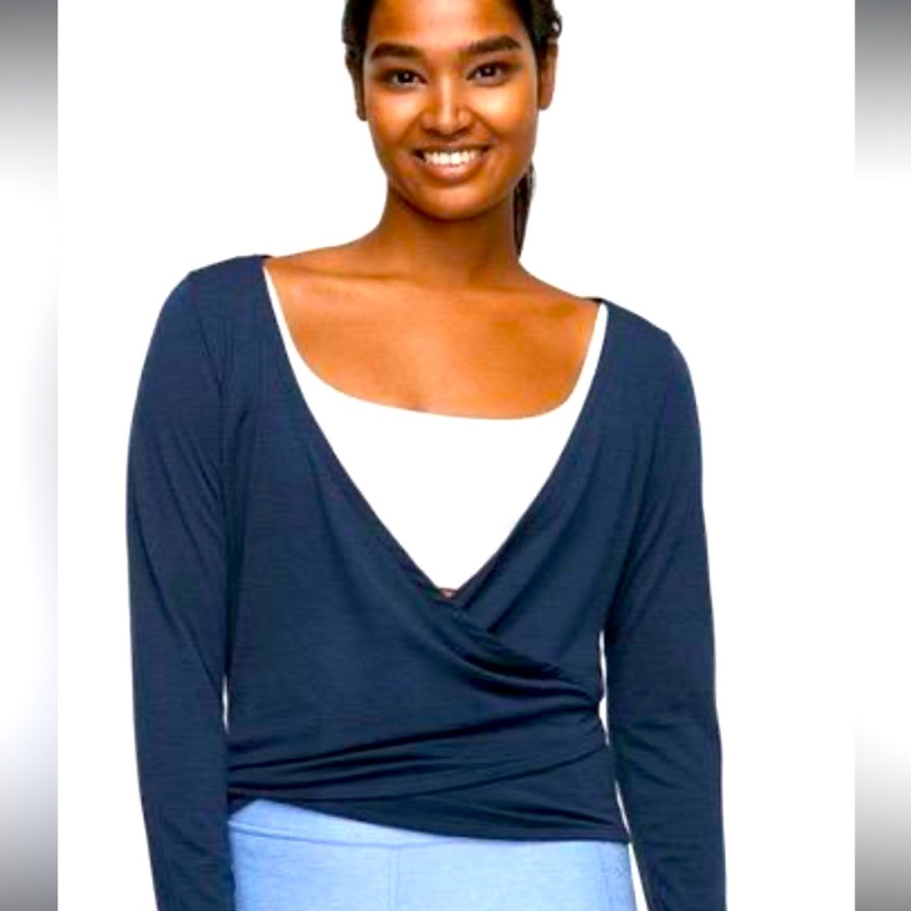 Outdoor Voices navy blue wrap top